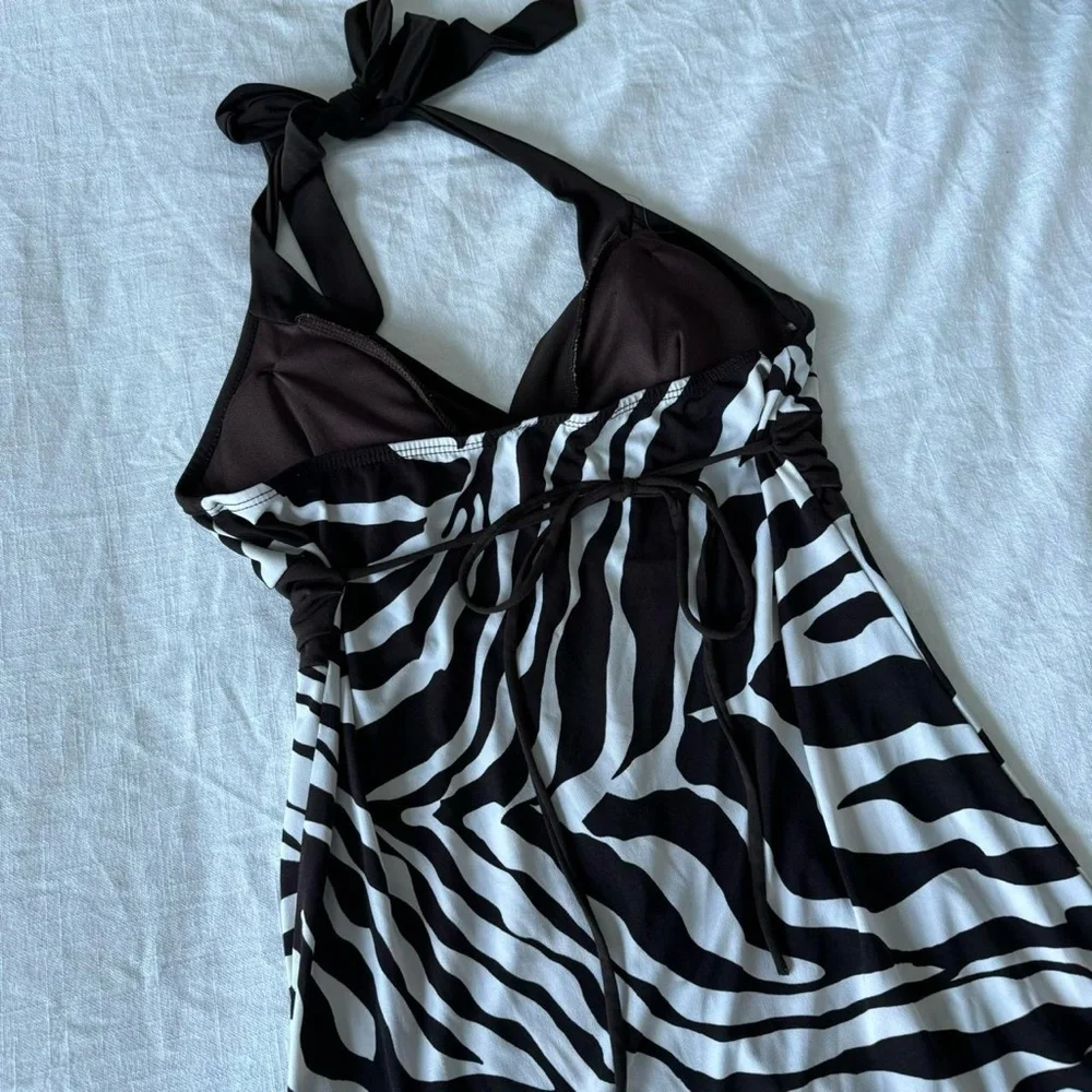 Vintage brown and white zebra halter neck mini/midi dress - Picture 6 of 7